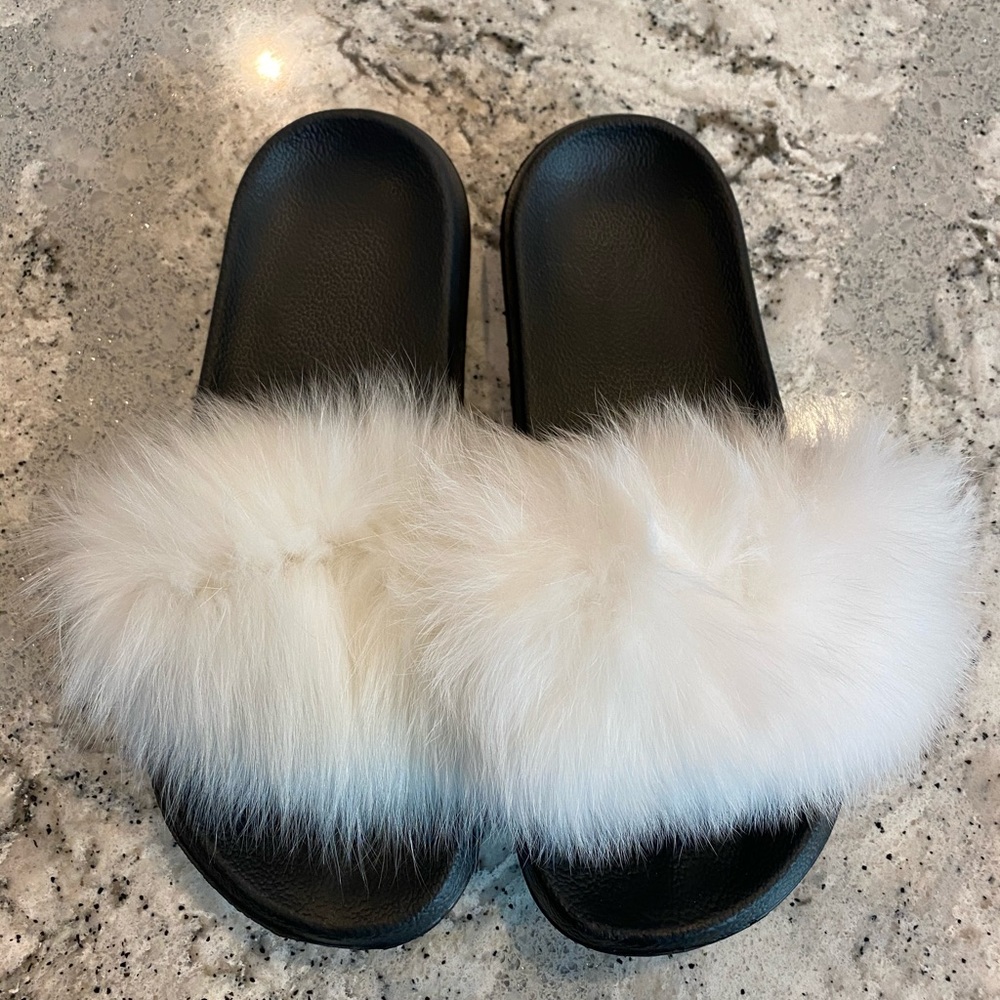 New Real Fox Fur Slides White - Last Pair of White
